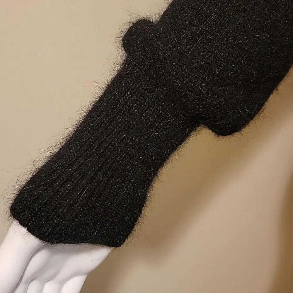 Cliche angora wool cold shoulder black sweater